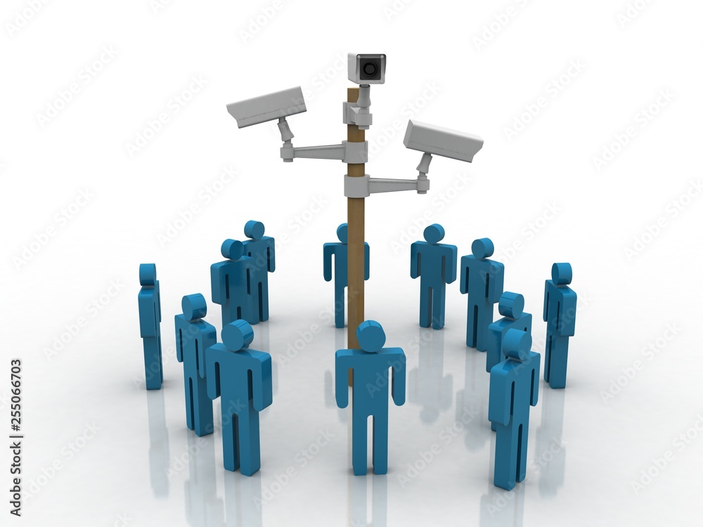 3d illustration Business Network with cctv camera