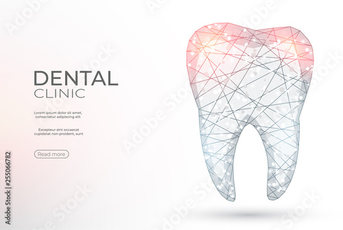 Tooth polygonal genetic engineering abstract background. The isolated concept of  dental and orthodontics consists of low poly wireframe, geometry triangle, lines, dots, polygons, shapes. photo