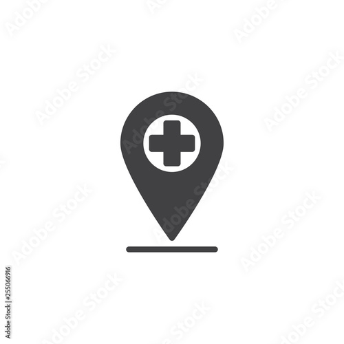 Medical Map Marker vector icon. filled flat sign for mobile concept and web design. Hospital location pin glyph icon. Symbol, logo illustration. Pixel perfect vector graphics