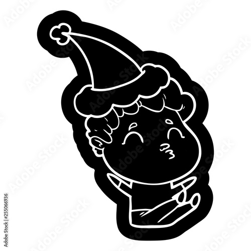 cartoon icon of a man pouting wearing santa hat