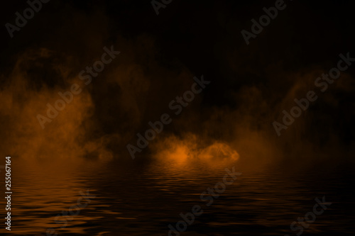 Fire smoke with reflection in water. Mistery fog texture background © Victor