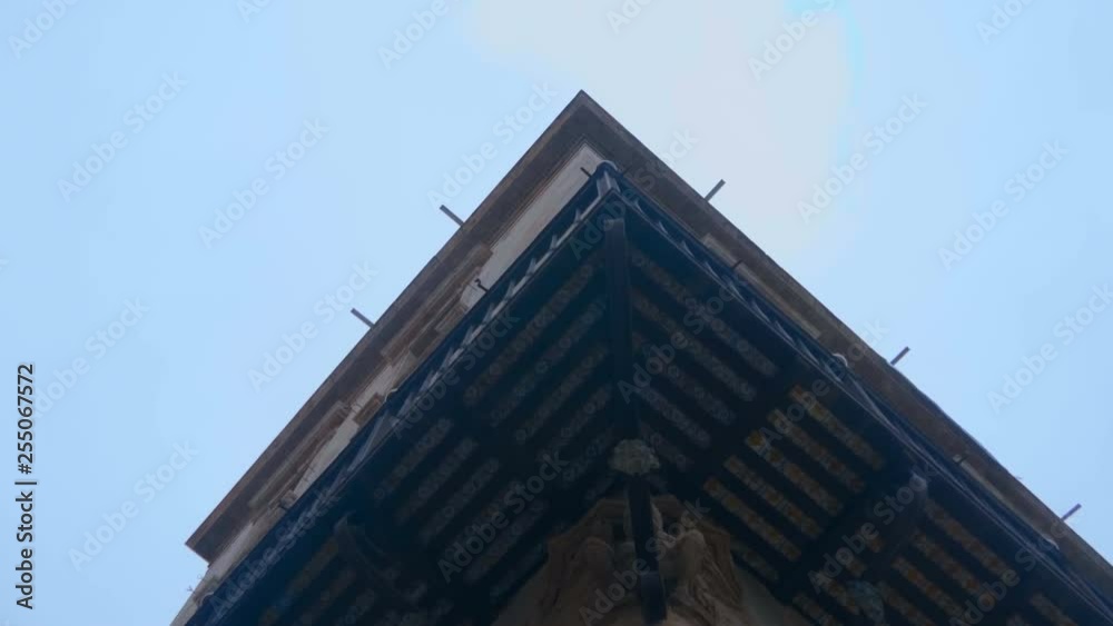 Beautiful historical buildings in the city with individual classic national design, typical of Spain. Shot in motion Beautiful historical buildings in the city with individual classic national design, typical of Spain. Shot in motion