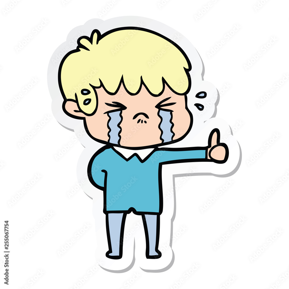 sticker of a cartoon boy crying sticker of a cartoon boy crying