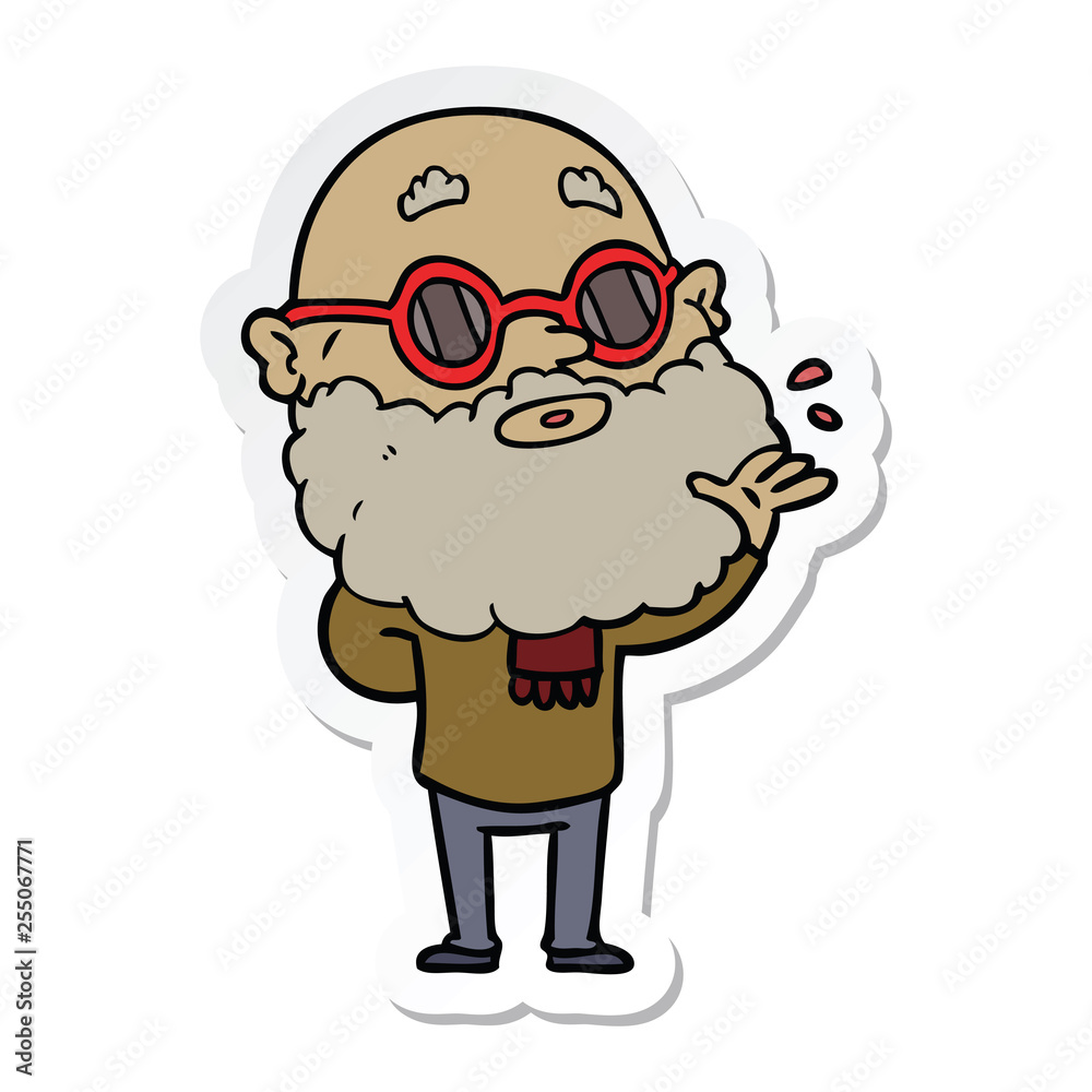 sticker of a cartoon curious man with beard and sunglasses sticker of a cartoon curious man with beard and sunglasses