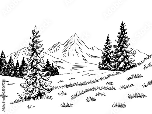Mountains hill graphic black white landscape sketch illustration vector