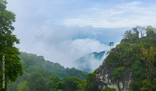 Viewpoint sea of mist  Beautiful mountain view with fog  sunrise scene  Doi Samer Dao