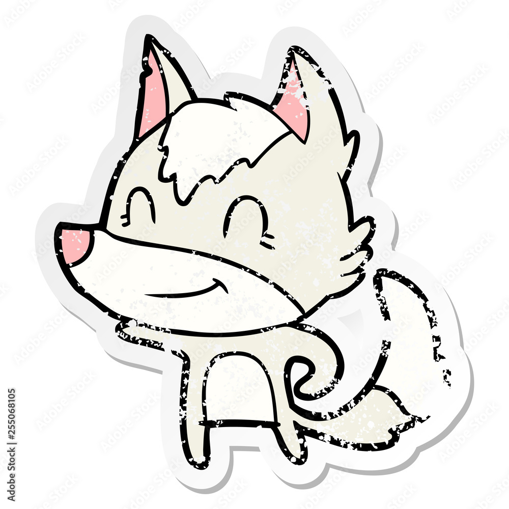 distressed sticker of a friendly cartoon wolf distressed sticker of a friendly cartoon wolf