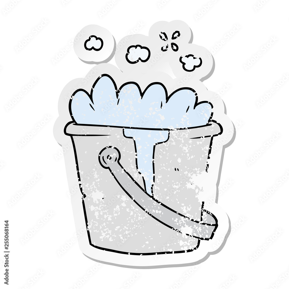 distressed sticker of a cartoon bucket of soapy water distressed sticker of a cartoon bucket of soapy water