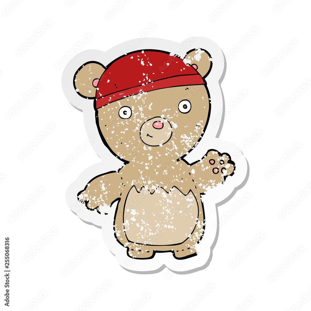 retro distressed sticker of a cartoon teddy bear wearing hat retro distressed sticker of a cartoon teddy bear wearing hat