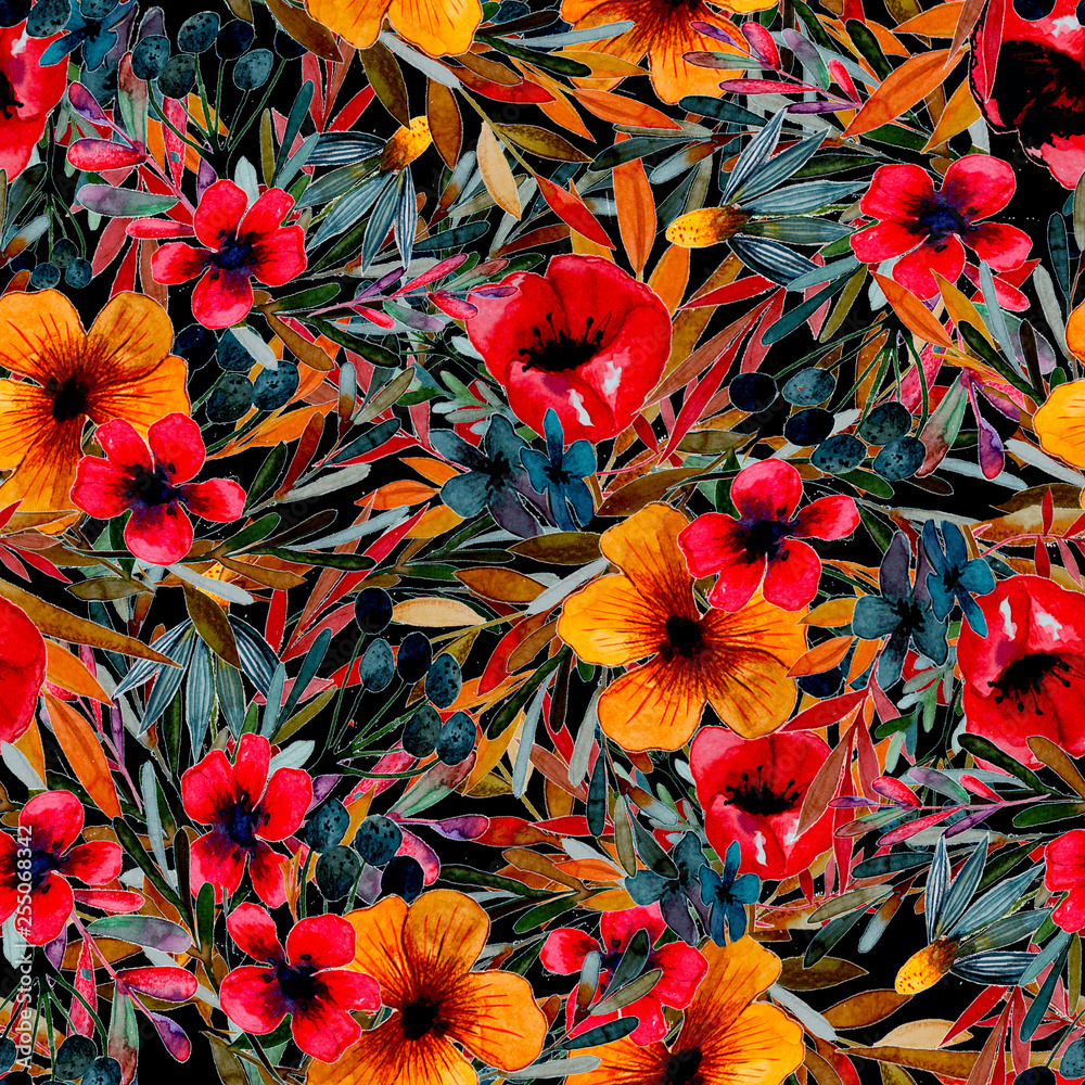 field flower pattern with red and yellow flowers field flower pattern with red and yellow flowers