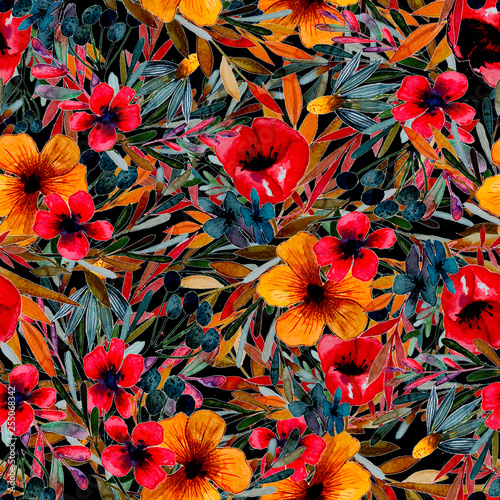 field flower pattern with red and yellow flowers
