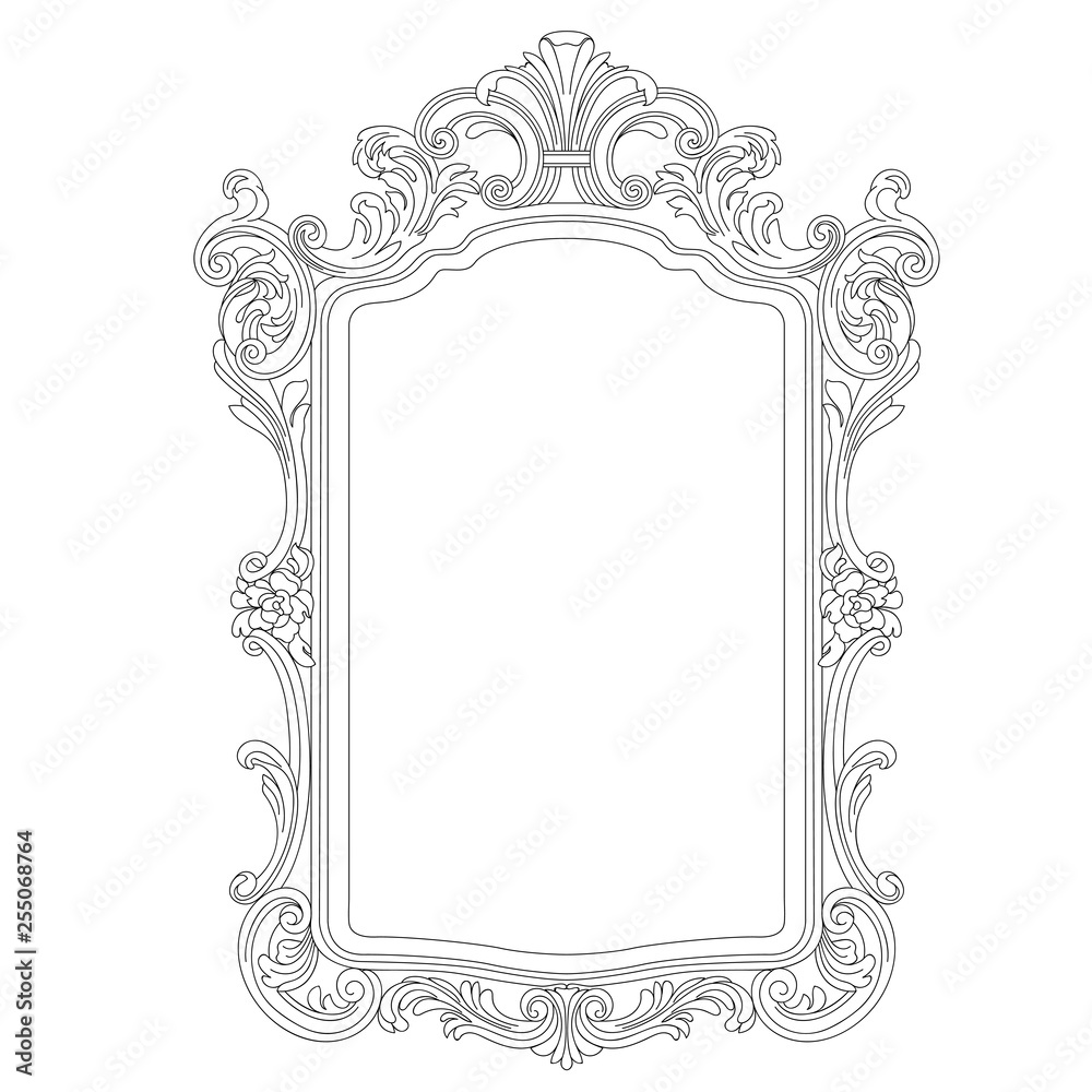 Vintage border frame engraving with retro ornament pattern in antique baroque style decorative design. Vector