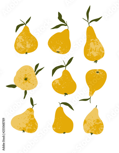 Summer fruit card or print for t-shirt in hand drawn style. Vector design with pears isolated on the white background.