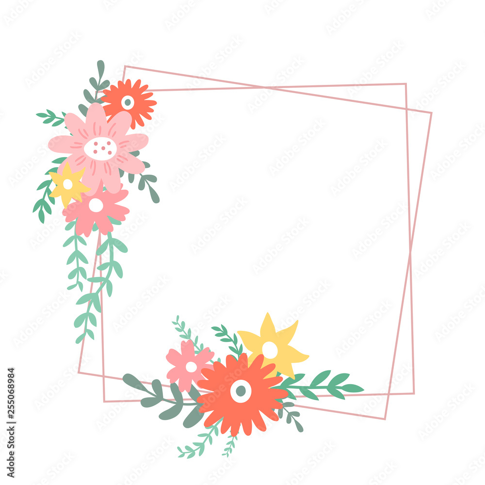 Obraz premium Geometric frame with flowers.