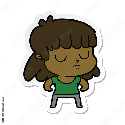 sticker of a cartoon indifferent woman