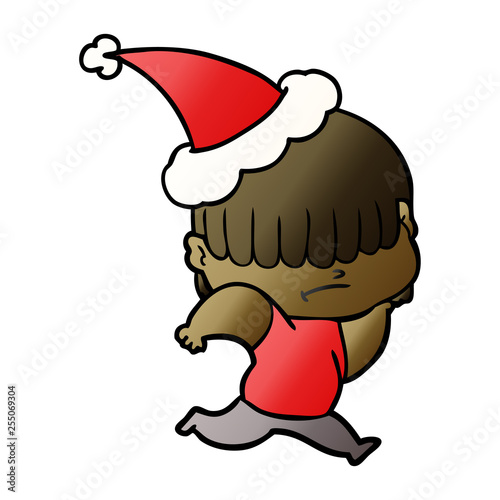 gradient cartoon of a boy with untidy hair wearing santa hat