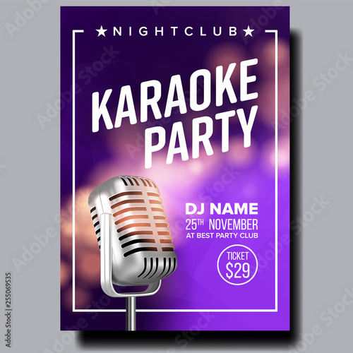 Karaoke Poster Vector. Dance Karaoke Music Event. Technology Symbol. Festival Concept. Live Singer. Realistic Illustration