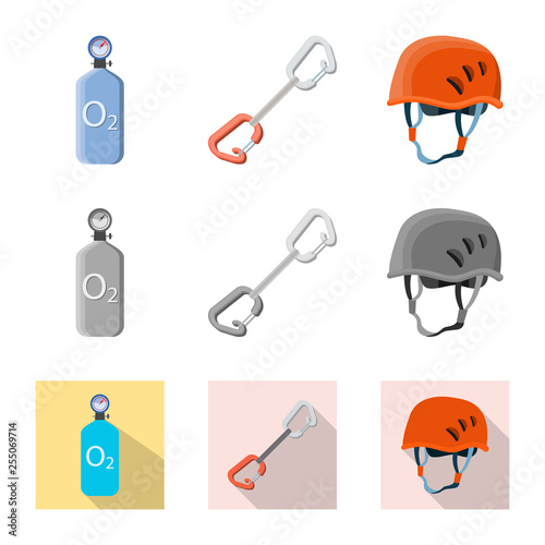 Vector illustration of mountaineering and peak sign. Set of mountaineering and camp stock vector illustration.