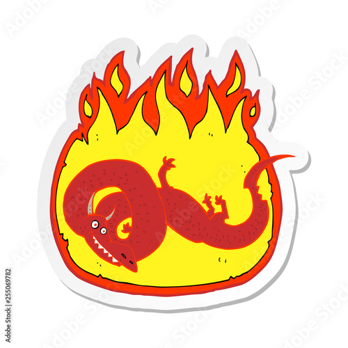 sticker of a cartoon flaming dragon