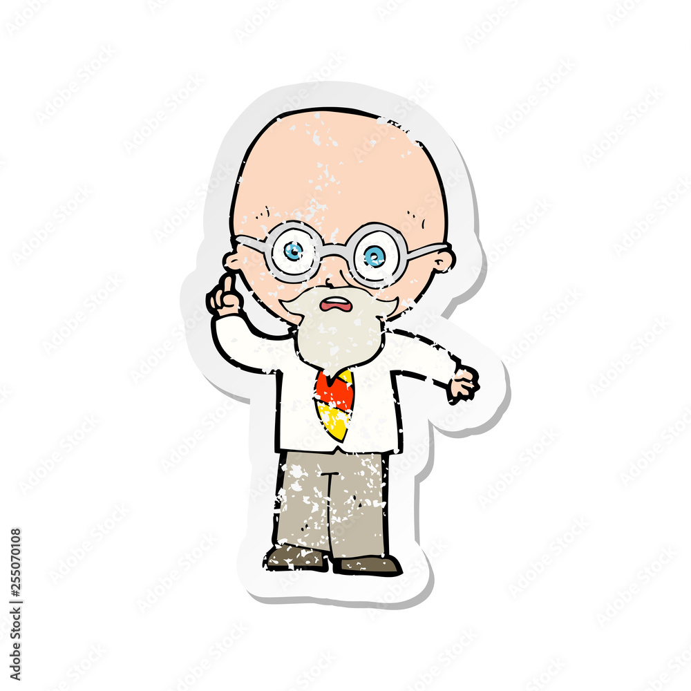 retro distressed sticker of a cartoon professor retro distressed sticker of a cartoon professor