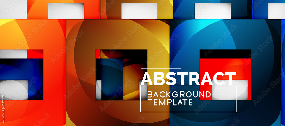 Obraz premium Abstract geometric background. Glossy square shapes composition on grey, minimalistic style template with copyspace