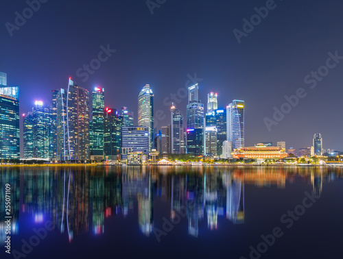 Singapore Skyline cityscape view twilight sky and beautiful night view for marina bay. © nonchanon