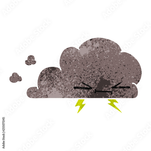 retro cartoon of a grumpy lightening cloud