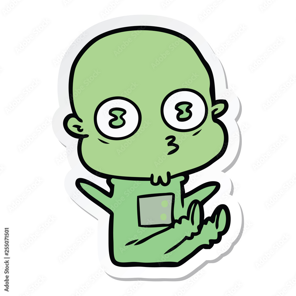 Obraz premium sticker of a cartoon weird bald spaceman