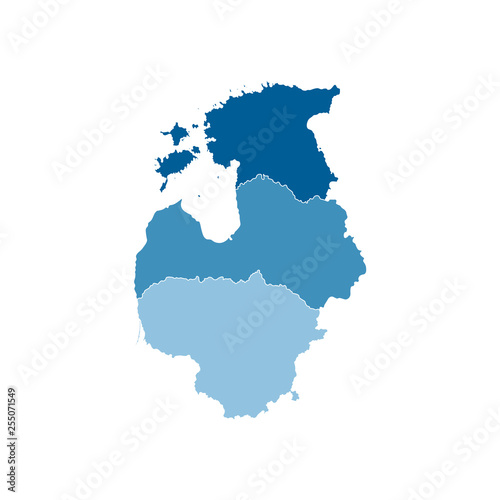 Vector illustration with simplified map of European Baltic states (Estonia, Lithuania, Latvia). Blue silhouettes, white outline and background