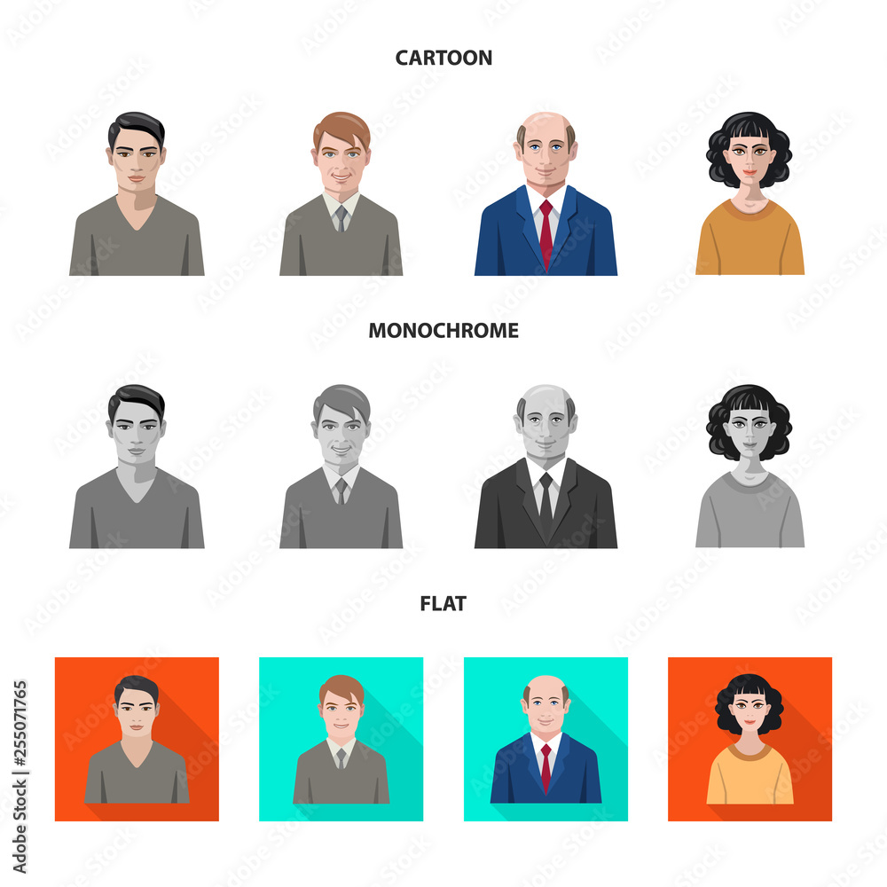 Vector design of hairstyle and profession logo. Set of hairstyle and character stock vector illustration. Vector design of hairstyle and profession logo. Set of hairstyle and character stock vector illustration.