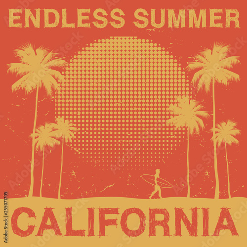California beach, surfer poster or t-shirt graphics