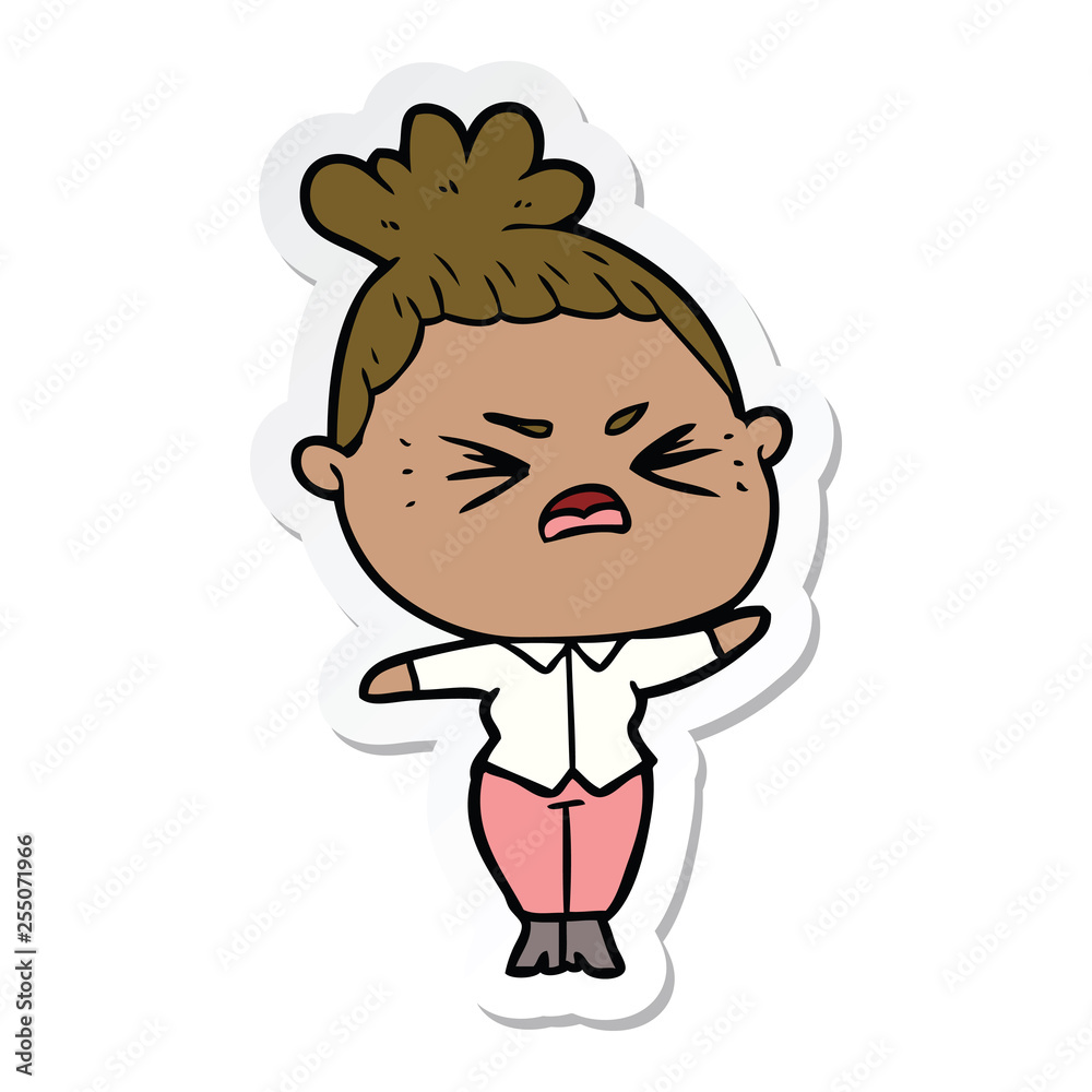 sticker of a cartoon angry woman sticker of a cartoon angry woman