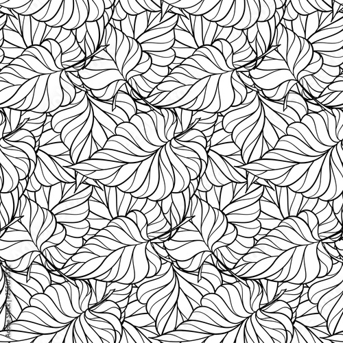 Abstract black and white leaves vector seamless pattern