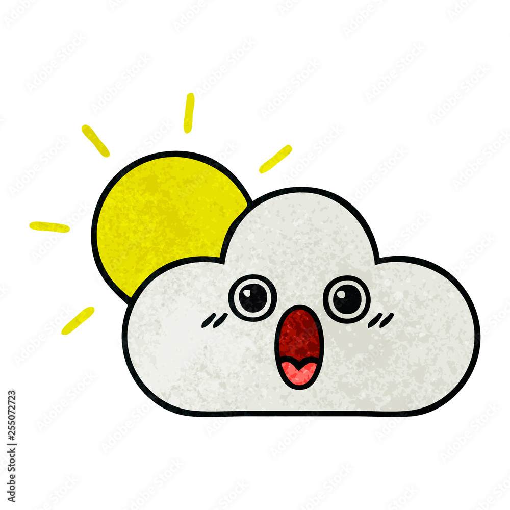 retro grunge texture cartoon sun and cloud retro grunge texture cartoon sun and cloud