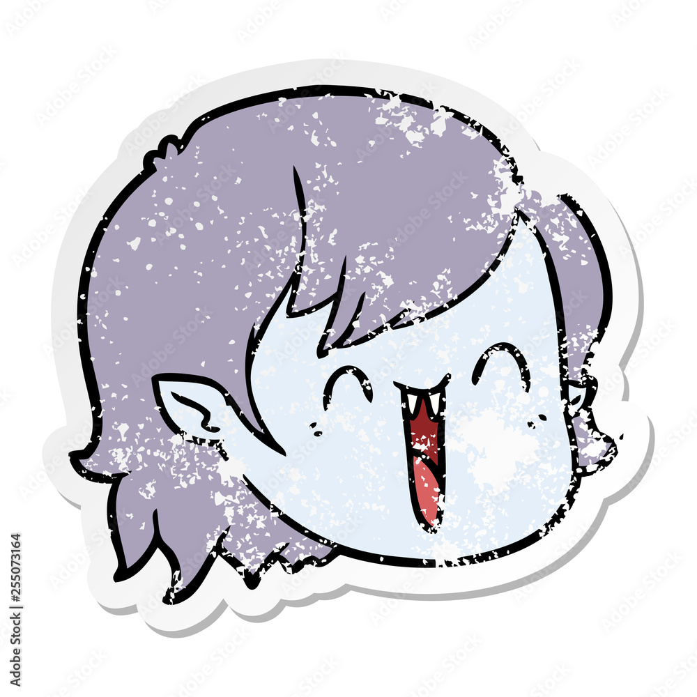Obraz premium distressed sticker of a cartoon vampire girl face