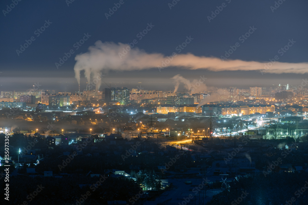 night city view with night sky. natural winter night view in Yakutsk, Yakutia