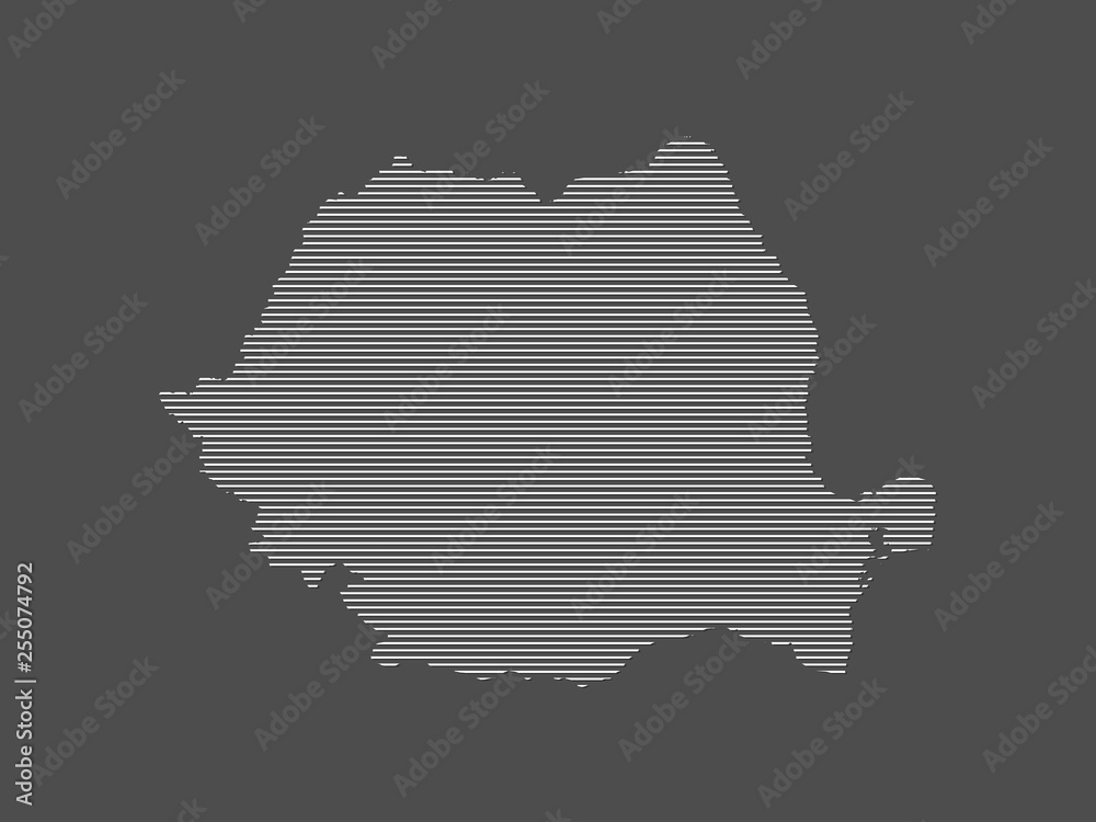 Romania map vector illustration using simple straight lines on black background