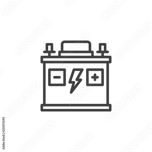 Car battery line icon. linear style sign for mobile concept and web design. Accumulator outline vector icon. Symbol, logo illustration. Pixel perfect vector graphics