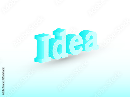 Blue color idea text concept vector illustration with shadow on white background to explain creativity