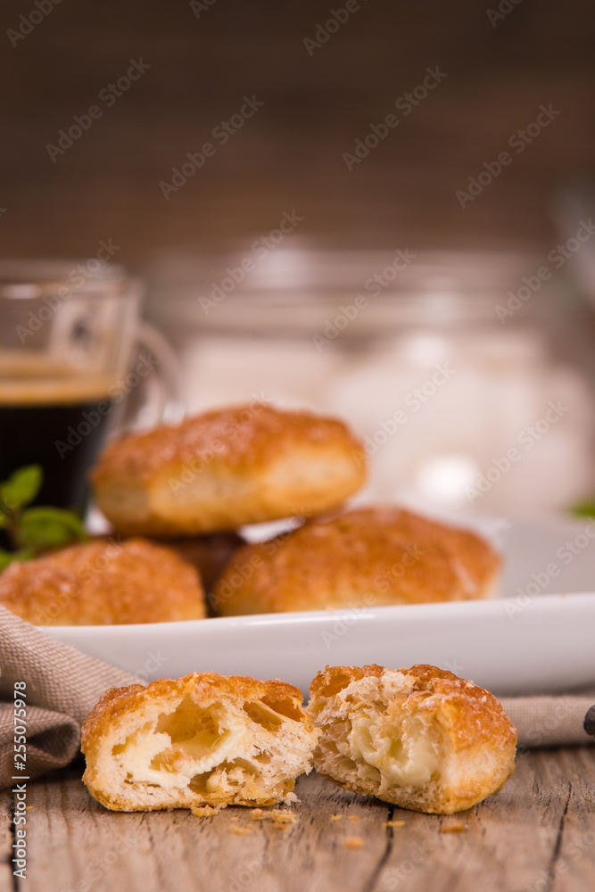 Puff pastries with custrad cream. Puff pastries with custrad cream.