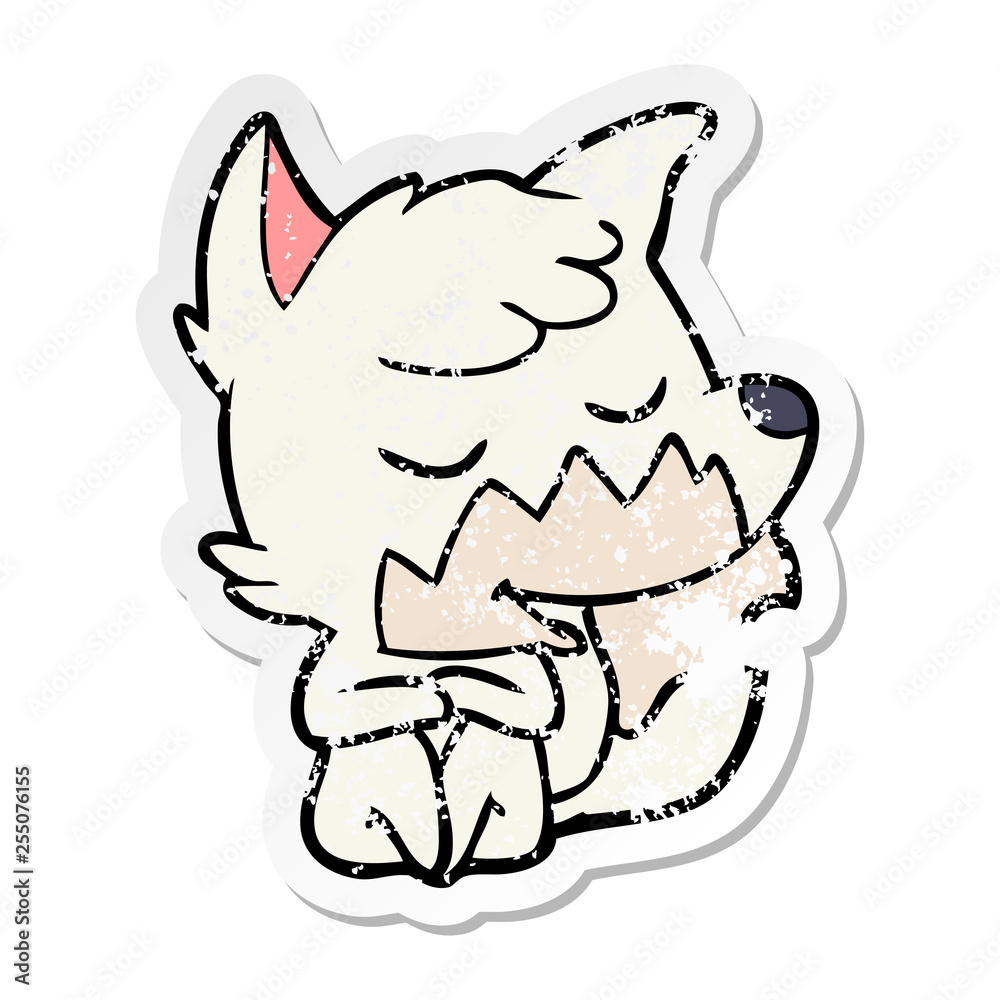 distressed sticker of a friendly cartoon fox distressed sticker of a friendly cartoon fox