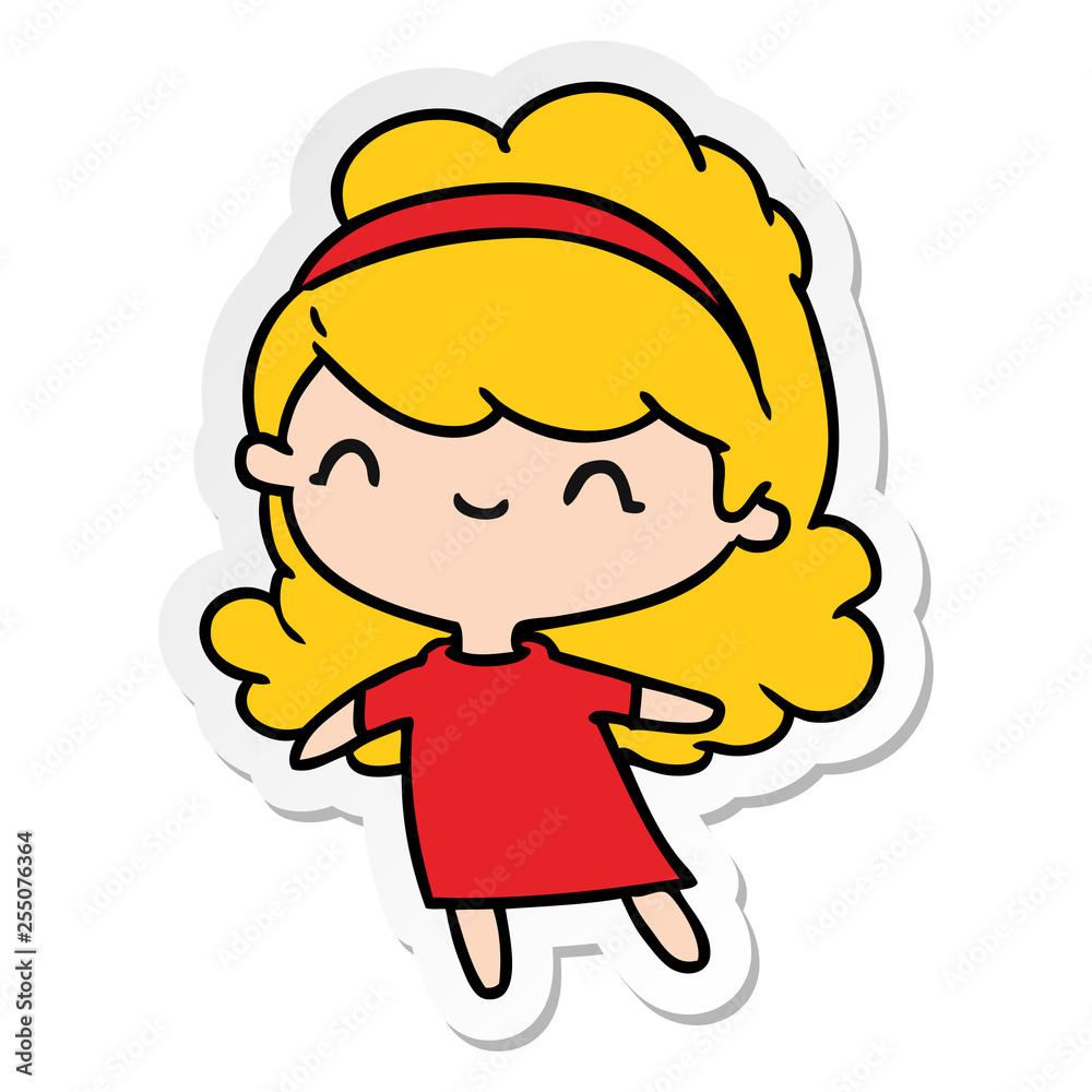 sticker cartoon kawaii girl with head band sticker cartoon kawaii girl with head band