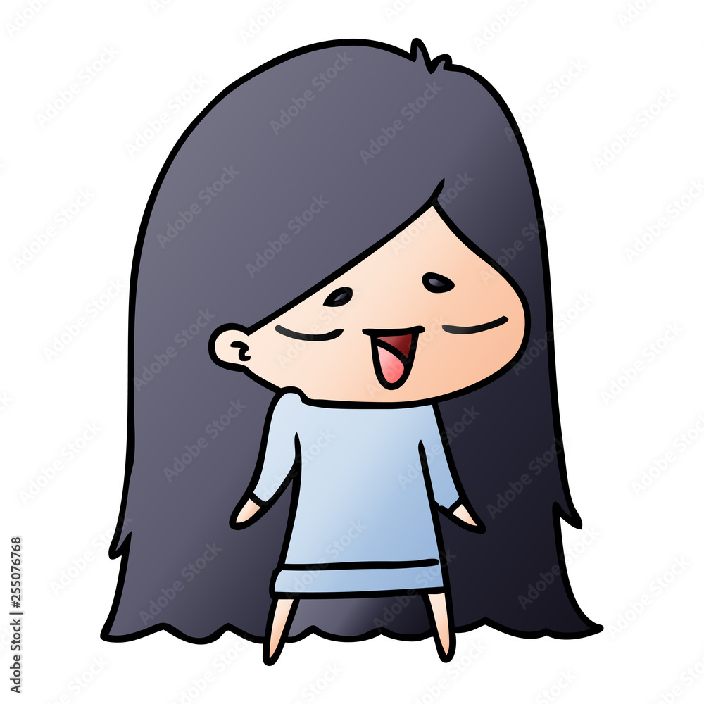 gradient cartoon of cute kawaii long haired girl gradient cartoon of cute kawaii long haired girl