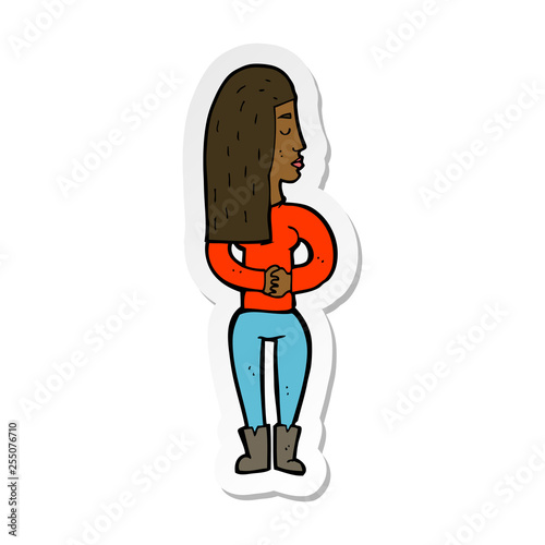 sticker of a cartoon woman ignoring