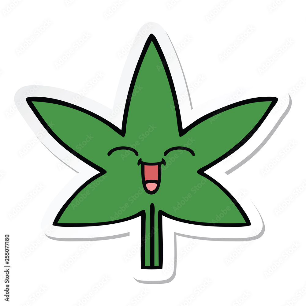 sticker of a cute cartoon marijuana leaf sticker of a cute cartoon marijuana leaf