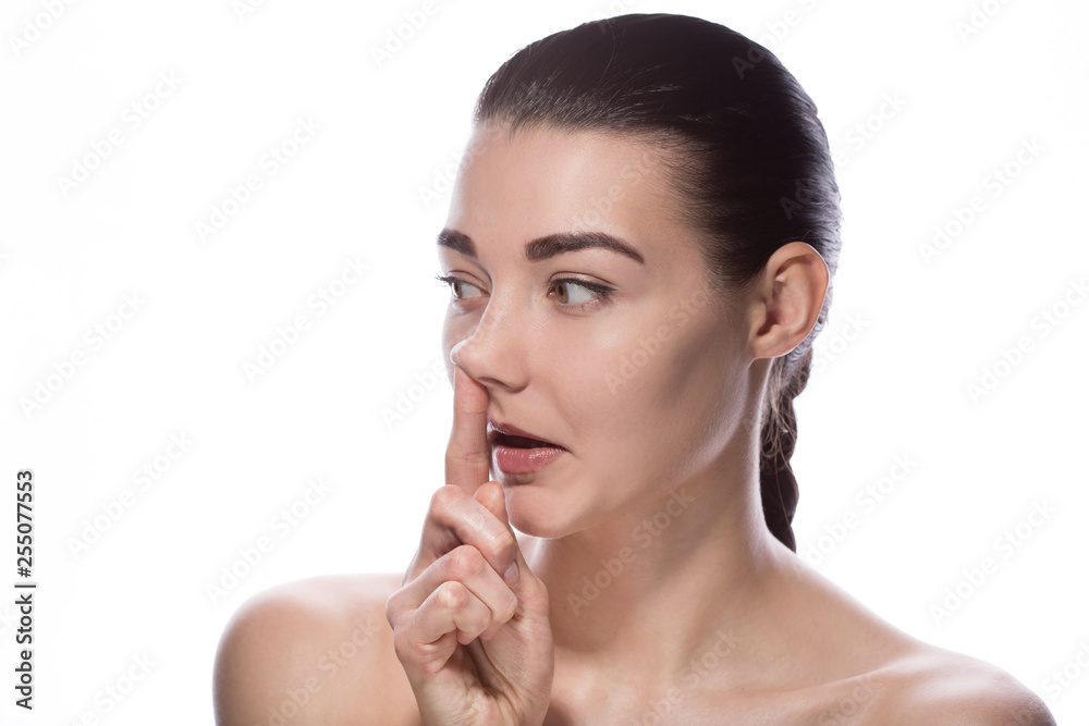 Woman Picks Her Nose Finger. Embarrassment Woman Picks Her Nose Finger. Embarrassment
