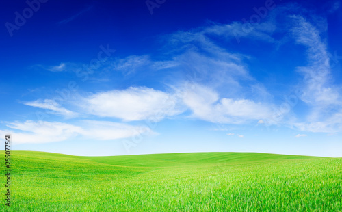 Idyllic view, green hills and blue sky
