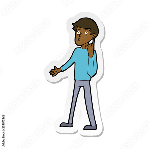 sticker of a cartoon man asking question