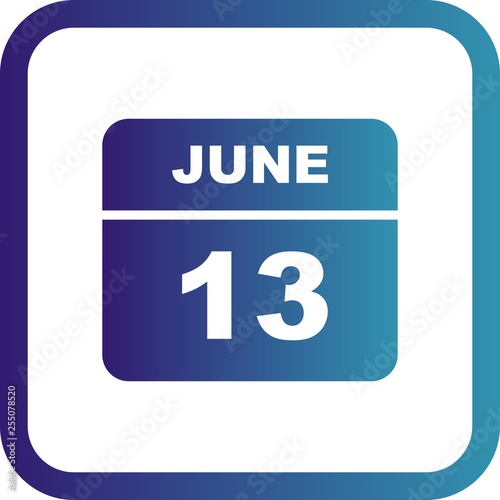 June 13th Date on a Single Day Calendar