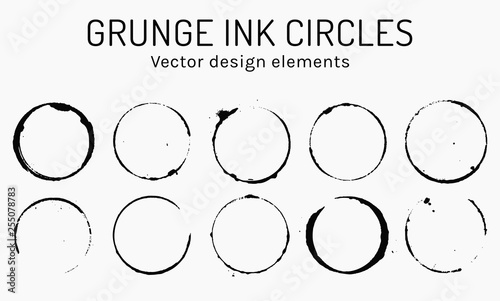 Grunge ink circles. Vector coffee rings.